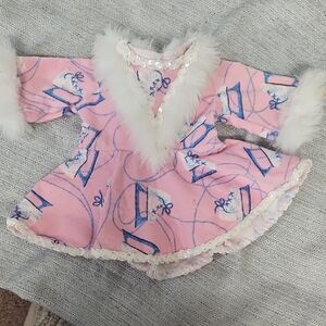 Pink and White Fur-Trimmed Doll Dress